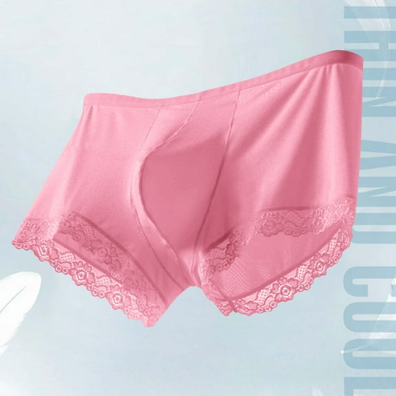 L-4X Big & Tall Silk Underwear for Men Lace Splice Boxer Briefs Plus Size Lightweight Low Waisted Breathable Stretchy Solid Cooling Boxers