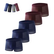 L-4X Big & Tall Underwear for Men Plus Size 5 Pack Silk Boxer Briefs Casual Solid Multipack Breathable Hollow-Out Stretchy Cooling Boxers