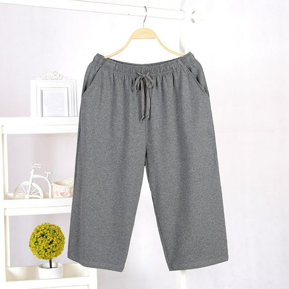 L-4X Capris Pajama Pants for Men with Pockets Big & Tall Plus Size Wide Leg Trousers Mens Casual Drawstring Elastic Waist Loungewear Pant