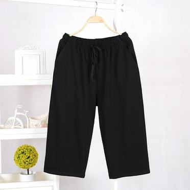 L-4X Capris Pajama Pants for Men with Pockets Big & Tall Plus Size Wide Leg Trousers Mens Casual Drawstring Elastic Waist Loungewear Pant