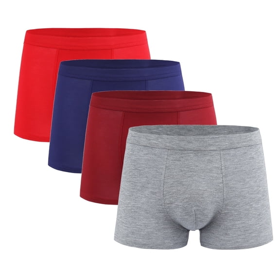 L-4X Mens Big & Tall Boxer Briefs 4 Pack Plus Size Underwear Boys Casual Stretchy Mid Waisted Solid Color Breathable Multipack Basic Boxers