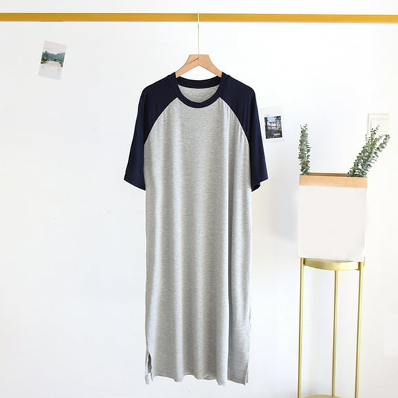 L-4X Mens Pajamas Robes Big & Tall Short Sleeve Nightgowns Plus Size Casual Pullover Crewneck Knee Length Sleepwear Loungewear T-Shirts