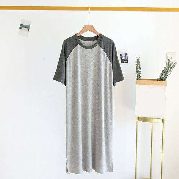 L-4X Mens Pajamas Robes Big & Tall Short Sleeve Nightgowns Plus Size Casual Pullover Crewneck Knee Length Sleepwear Loungewear T-Shirts