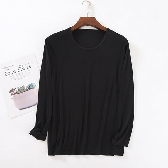 L-4X Mens Pajamas T-Shirts Big and Tall Long Sleeve Crewneck Modal Tops Plus Size Casual Solid Pullover Soft Sleepwear Loungewear Shirts