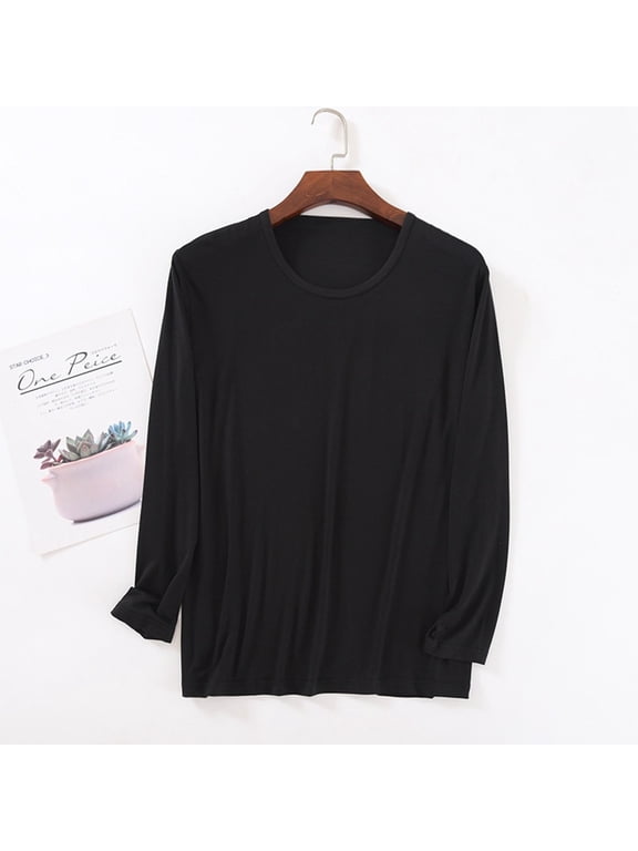 L-4X Mens Pajamas T-Shirts Big and Tall Long Sleeve Crewneck Modal Tops Plus Size Casual Solid Pullover Soft Sleepwear Loungewear Shirts
