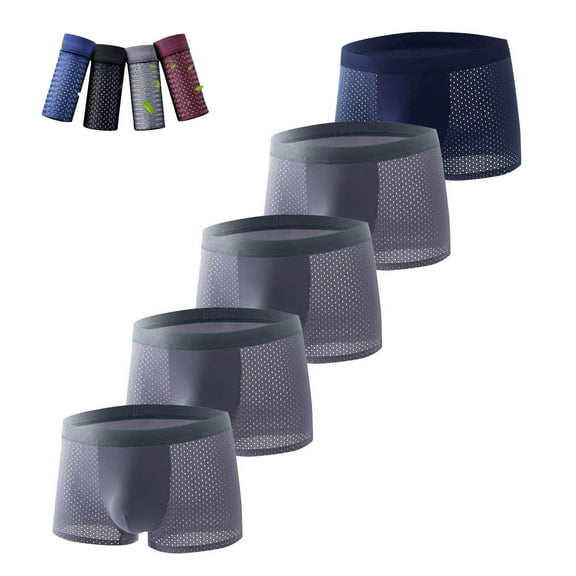 L-4X Plus Size Boxer Briefs for Men Big & Tall Silk Underwear 4 Pack Multipack Stretchy Breathable Hollow-Out Cooling Boxers