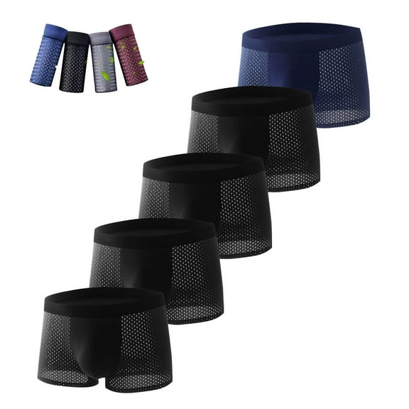 L-4X Plus Size Boxer Briefs for Men Big & Tall Silk Underwear 4 Pack Multipack Stretchy Breathable Hollow-Out Cooling Boxers