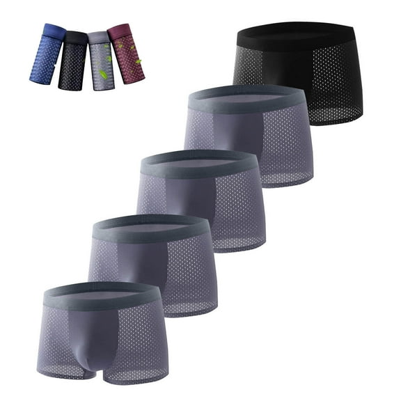 L-4X Plus Size Boxer Briefs for Men Big & Tall Silk Underwear 4 Pack Multipack Stretchy Breathable Hollow-Out Cooling Boxers