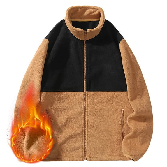 L-4X Plus Size Fleece Jackets for Men Zip Up Mock Neck Coats Mens Casual Color Block Long Sleeve Slim-Fit Thermal Warm Outerwear Sweatshirts