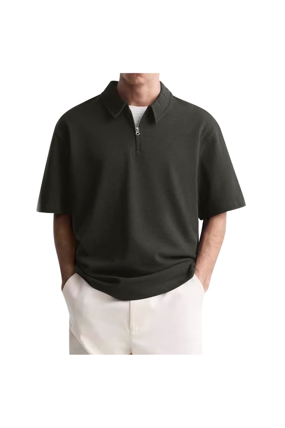L-4X Plus Size Golf Shirts with Zipper Collared Big & Tall Short Sleeve T-Shirts Mens Business Casual Solid Color Pullover Going-Out Work Tees Tops