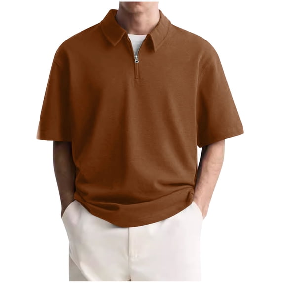 L-4X Plus Size Golf Shirts with Zipper Collared Big & Tall Short Sleeve T-Shirts Mens Business Casual Solid Color Pullover Going-Out Work Tees Tops