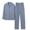 thumbnail image 1 of L-4X Plus Size Modal Pajama Sets for Men with Pockets 2 Piece Long Sleeve Button-Down Shirts and Wide Leg Pants Soft Loungewear Pajamas Outfits Set, 1 of 2