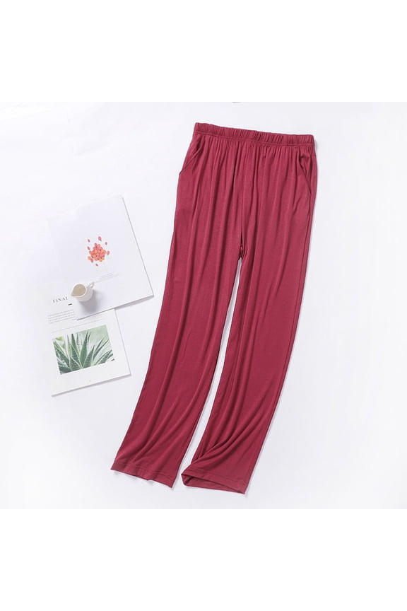 L-4X Plus Size Pajama Pants for Men with Pocket Big & Tall Soft-Modal Straight Wide Leg Elastic Waist Casual Solid Color Loungewear Pajamas Pant