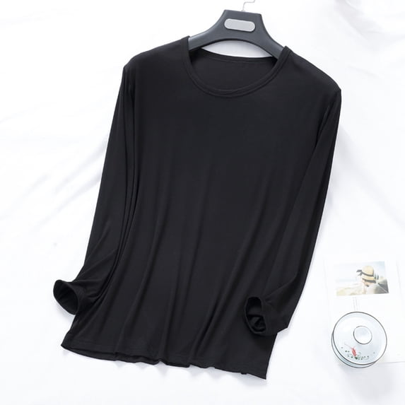 L-4X Plus Size Pajama Shirts for Men Long Sleeve Crewneck Modal Sweatshirts Mens Casual Solid Color Lightweight Basic Loungewear Pajamas Tops
