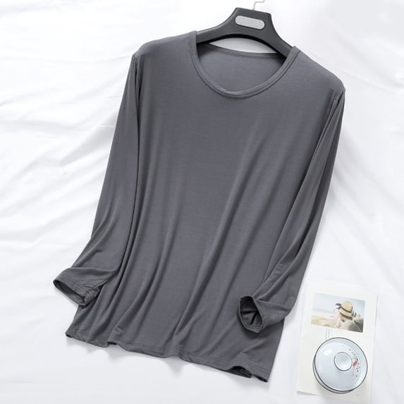 L-4X Plus Size Pajama Shirts for Men Long Sleeve Crewneck Modal Sweatshirts Mens Casual Solid Color Lightweight Basic Loungewear Pajamas Tops