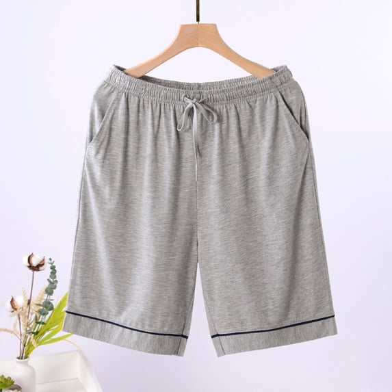 L-4X Plus Size Pajama Shorts for Men with Pockets Big & Tall Casual Solid Drawstring Elastic Waist Wide Leg Loungewear Bermuda Short