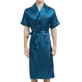 thumbnail image 1 of L-4X Plus Size Robes for Men with Pockets and Belt Big & Tall Lightweight Short Sleeve Silk Bathrobes Solid Color Loungewear Bath Robe, 1 of 4