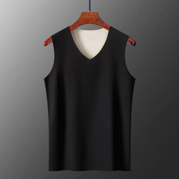L-4X Plus Size Sleeveless Thermal Underwear for Mens Stretchy Slim Pullover Vest Mens Casual Solid Color Basic Thermals Tank Tops