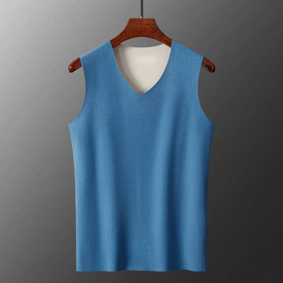 L-4X Plus Size Sleeveless Thermal Underwear for Mens Stretchy Slim Pullover Vest Mens Casual Solid Color Basic Thermals Tank Tops