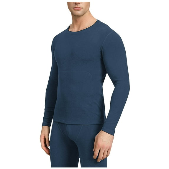 L-4X Plus Size Thermal Underwear for Men Long Sleeve Crewneck Shirts Mens Casual Solid Color Stretchy Slim Pullover Basic Warm Thermals Tops