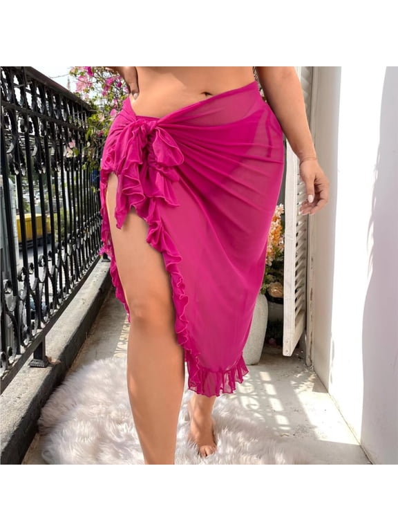 L-4XL Plus Size Women Short Sarongs Swimsuit Coverups Beach Bikini Wrap Sheer Short Skirt Chiffon Scarf Cover Ups For Swimwear