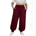 thumbnail image 1 of L-4XL Plus Size Womens Athletic Sweatpants Wide Leg High Waisted Drawstring Workout Baggy Joggers with Pockets Wine XL, 1 of 6
