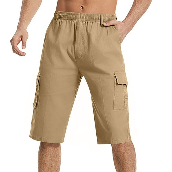 L-5X Big & Tall Cargo Shorts for Men with Pockets Straight Leg Bermuda Short Plus Size Casual Solid Relaxed Elastic Waist Hiking Half Pants