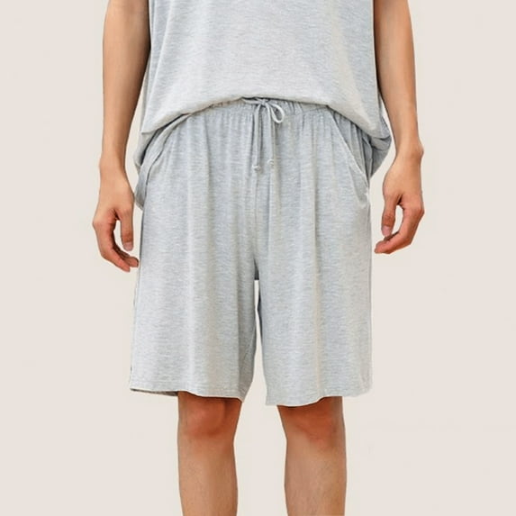 L-5X Big & Tall Pajama Shorts for Men with Pockets Plus Size Casual Drawstring Elastic Waist Solid Straight Wide Leg Modal Loungewear Short