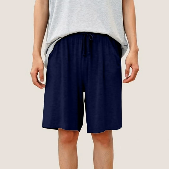 L-5X Big & Tall Pajama Shorts for Men with Pockets Plus Size Casual Drawstring Elastic Waist Solid Straight Wide Leg Modal Loungewear Short