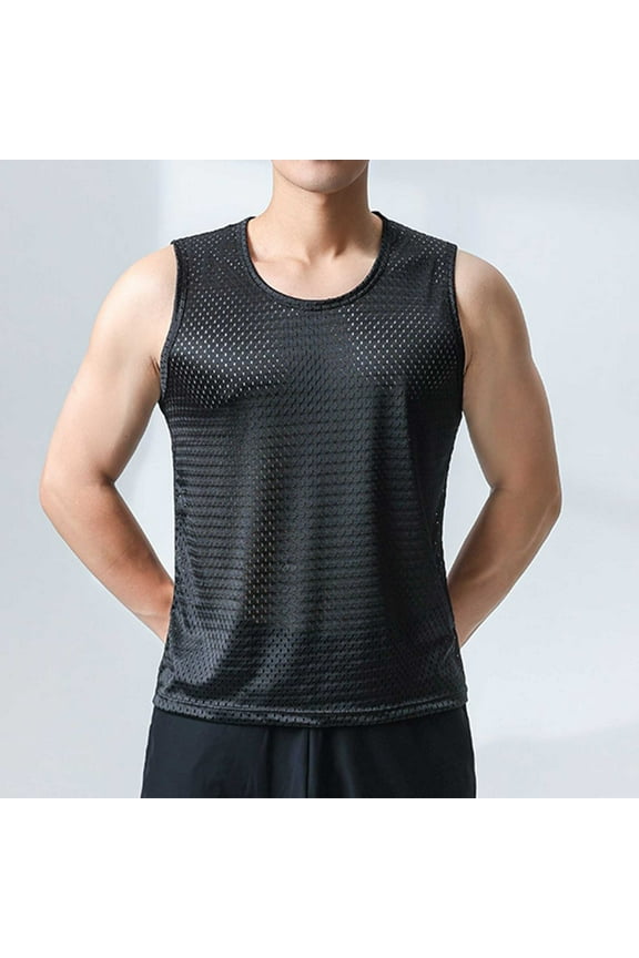 L-5X Mens Big & Tall Tank Tops Plus Size Lightweight Hollow-Out Sleeveless T Shirts Solid Crewneck Pullover Slim Athletic Workout Vests