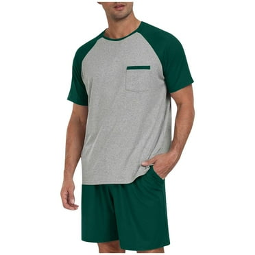 L-5X Mens Pajamas Sets with Pockets Big & Tall Plus Size Short Sleeve T-Shirts and Shorts Sleepwear Casual Color-Block Soft Loungewear Set Clearance