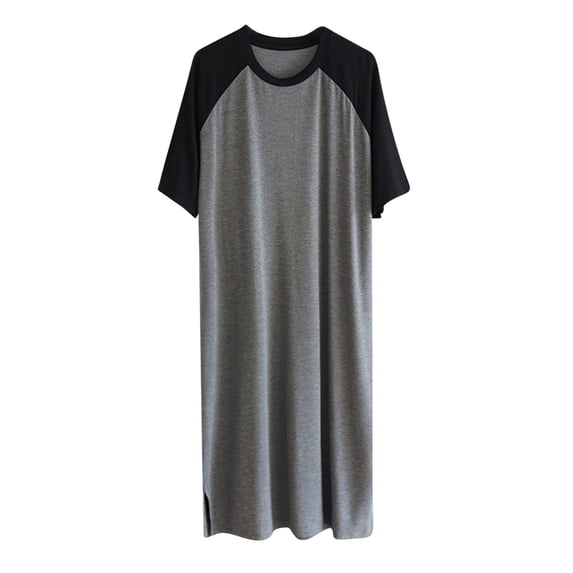 L-5X Nightgowns for Men Big & Tall Cotton Short Sleeve Crewneck T Shirts Plus Size Casual Color-Block Pullover Loungewear Sleepshirts