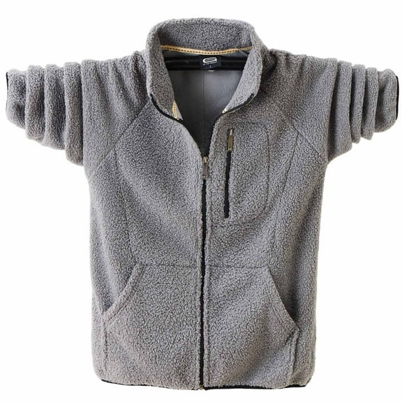 L-5X Plus Size Fleece Jackets for Men with Pockets Big & Tall Sherpa Coats Long Sleeve Zip Up Mock Neck Solid Color Thermal Warm Outerwear Jacket
