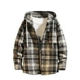 thumbnail image 1 of L-5X Plus Size Fleece Shirts for Men with Hoodie and Pocket Button-Down Shackets Jackets Long Sleeve Plaid Printed Thermal Warm Outerwear Shirt, 1 of 3