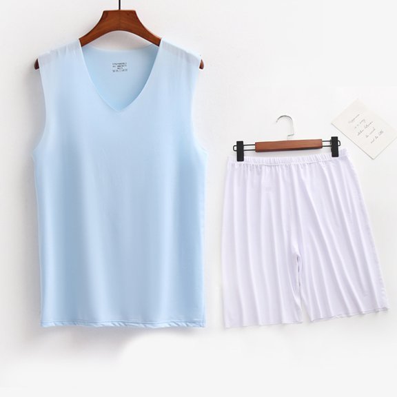 L-5X Plus Size Mens Silk Pajama Sets Big & Tall Loungewear Outfits Lightweight Solid Stretchy Tank Tops and Shorts Athletic Workout Suits