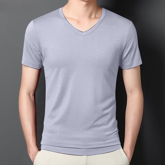 L-5X Plus Size T Shirts for Men Short Sleeve V Neck Basic Tees Tops Mens Casual Solid Color Pullover Stretchy Slim Breathable Workout Tshirts Shirt