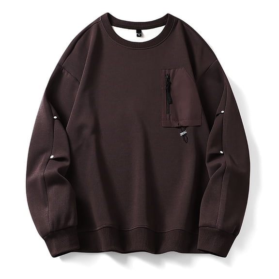 L-6X Mens Big & Tall Sweatshirts with Zipper Pocket Plus Size Long Sleeve Shirts Casual Solid Color Basic Comfort Pullover Crewneck Sweatshirt Tops