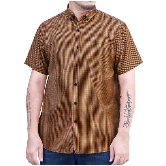 L-6X Mens Shirts Big & Tall Short Sleeve Button-Down Collar Tshirts Shirt with Pocket Plus Size Casual Plaid Printed Office Work Tees Tops