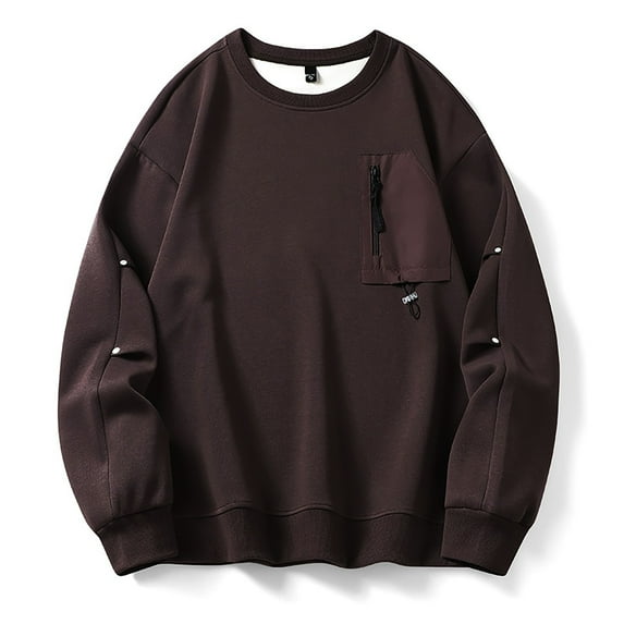 L-6X Plus Size Sweatshirts for Men with Zipper Pocket Big & Tall Crewneck Shirts Long Sleeve Casual Solid Color Pullover Basic Sweatshirt Tops