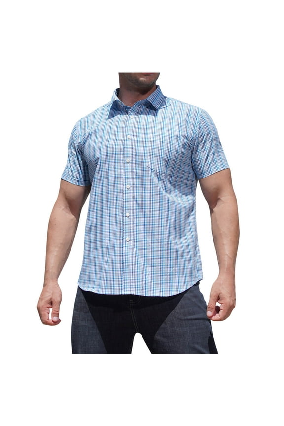 L-6X Short Sleeve Shirts for Men Big & Tall Button-Down Collar T-Shirts with Pocket Plus Size Casual Plaid Printed Office Work Tees Tops