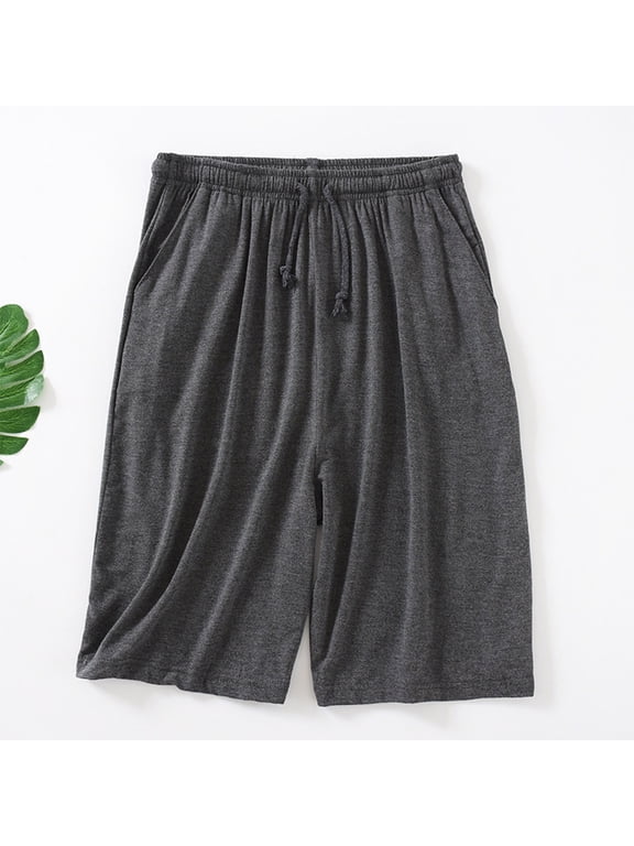 L-6XL Mens Pajamas Shorts with Pockets Big and Tall Drawstring Elastic Waist Pajama Plus Size Lightweight Solid Wide Leg Loungewear Short