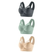 L-6XL Sports Bras for Women Plus Size Full-coverage Comfy Everyday Bra Wirefree Ultra-thin Daily Push Up Bralettes 3 Pack