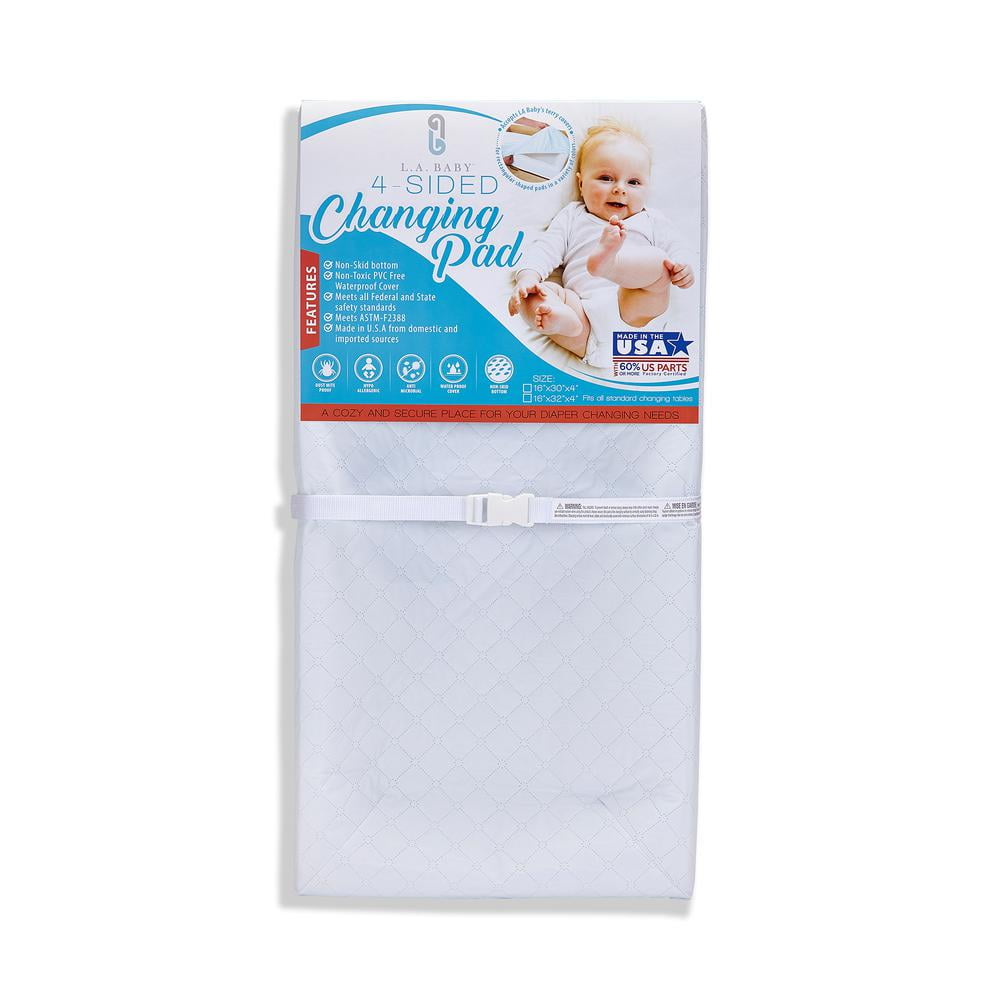 White Quilted Waterproof 4-Sided Diaper Changing Pad, 30"