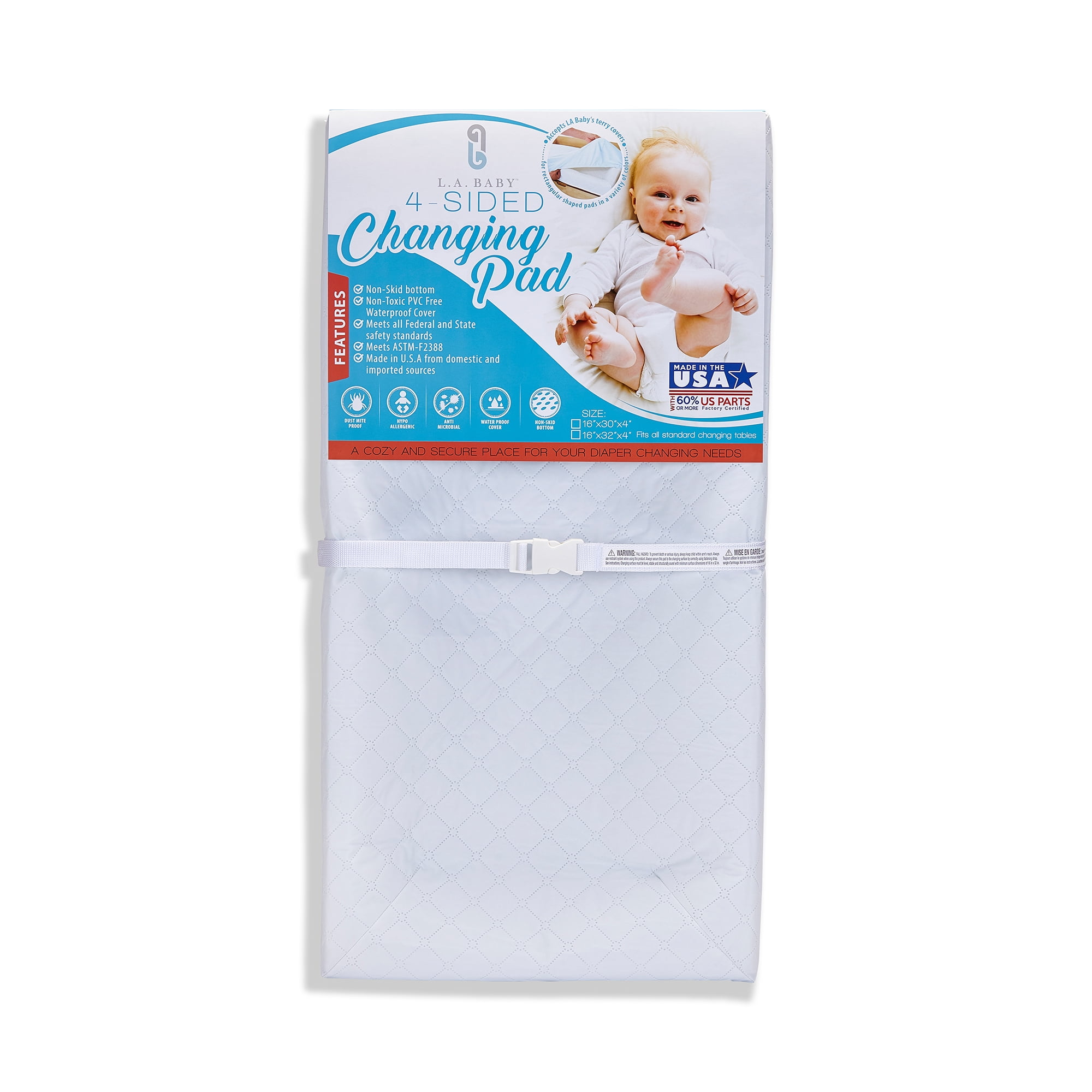 LA Baby 4-Sided Waterproof Diaper Changing Pad, 32" with Easy to Clean Quilted Cover