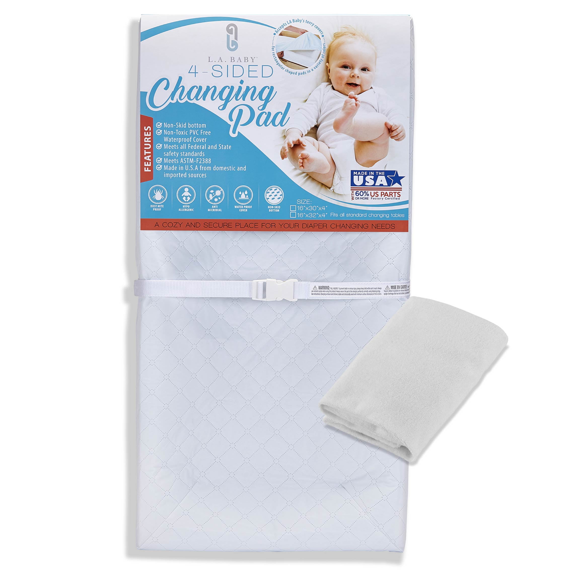 LA Baby 4-Sided Waterproof Diaper Changing Pad with Bonus Washable Cover, White [Combo Pack]