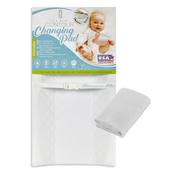 LA Baby [Combo Pack] Contoured Waterproof Diaper Changing Pad, 32" with Bonus Washable White Terry Cover, White