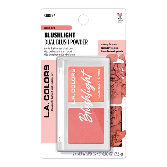 L.A. COLORS Dual Blush Powder, 2-in-1 Formula Matte & Shimmer Finishes, Flush Pop, 0.08 oz