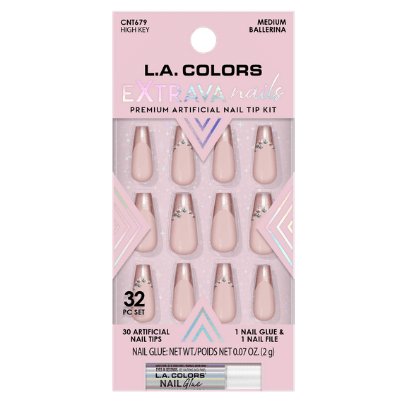 L.A. COLORS Extrava Long lasting flexilbe Nail Tip, High Key, 32 Piece