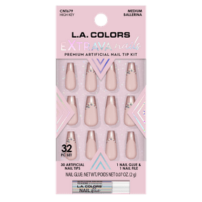 L.A. COLORS Extrava Long lasting flexilbe Nail Tip, High Key, 32 Piece
