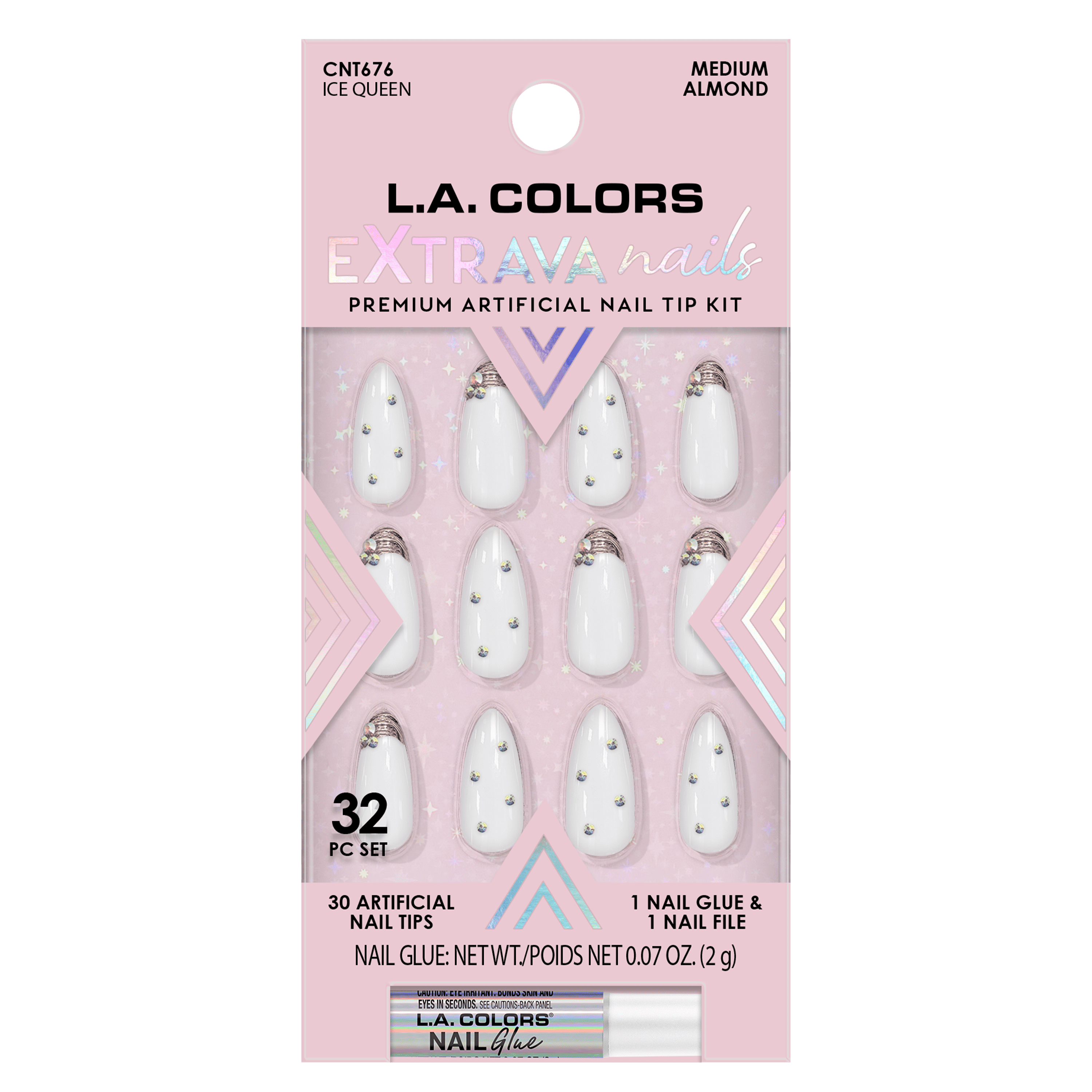 L.A. COLORS Extrava Long lasting flexilbe Nail Tip, Ice Queen, 32 Piece